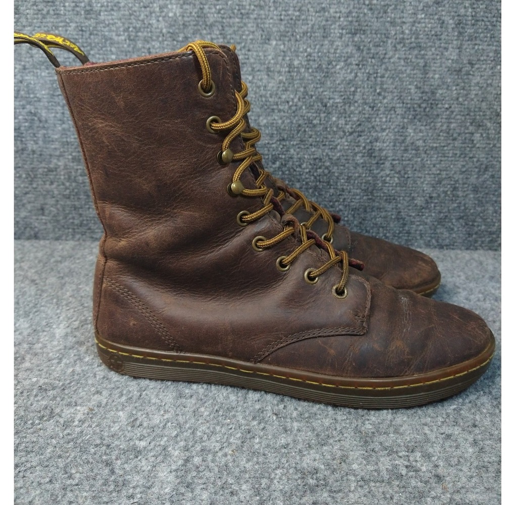 Dr. Martens Tehani Boots Women Size 8 Brown Leather Lace Up Houndstooth Lining